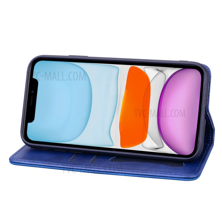 Business Style Splicing Stand Auto-absorbed Leather Protector Case for iPhone XS Max 6.5 inch - Baby Blue-4