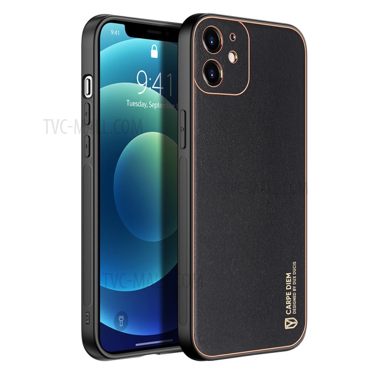 DUX DUCIS YOLO Series Electroplating PU Leather Coated TPU PC Combo Case for iPhone 12 5.4-inch - Black-1