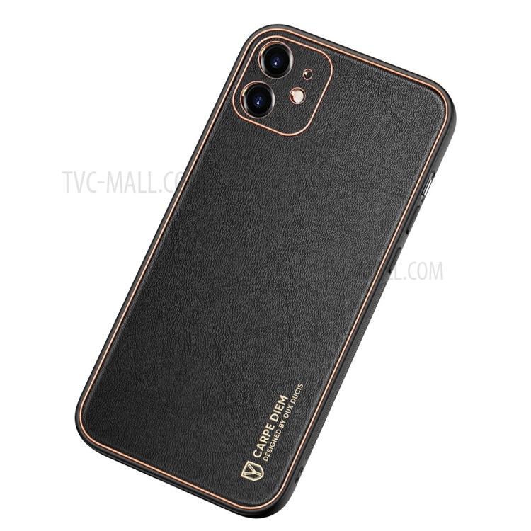 DUX DUCIS YOLO Series Electroplating PU Leather Coated TPU PC Combo Case for iPhone 12 5.4-inch - Black-4