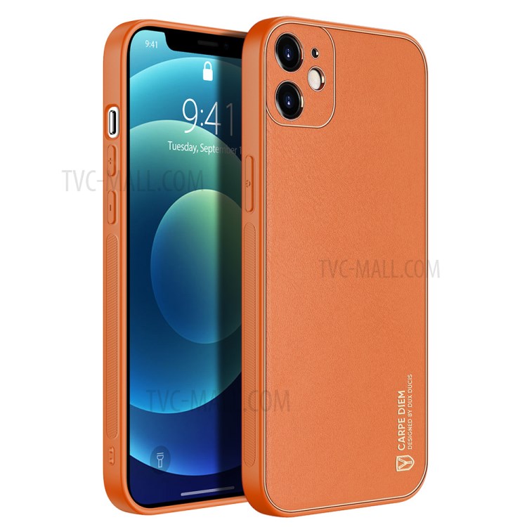 DUX DUCIS YOLO Series Electroplating PU Leather Coated TPU PC Combo Case for iPhone 12 mini - Brown