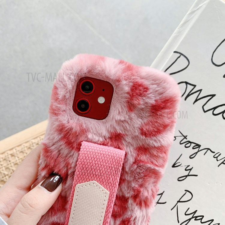 Handy Strap Leopard Style Fur Coated TPU Phone Case for iPhone 12 5.4 inch - Pink-4