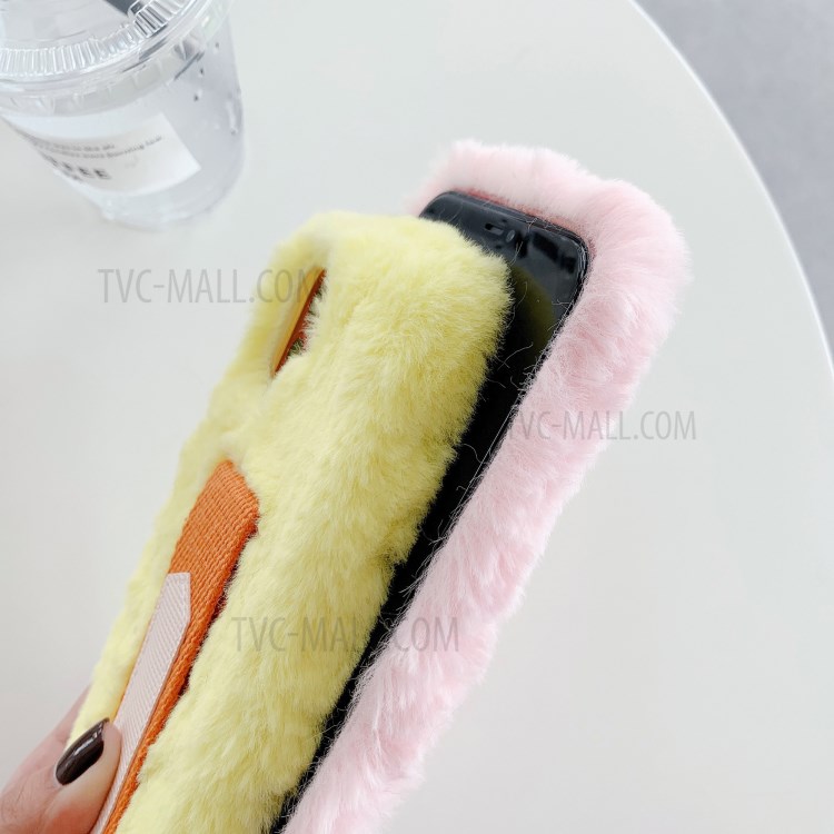 Solid Color Handy Strap Fur Coated TPU Phone Case for iPhone 12 Pro/12 Max 6.1 inch - Pink-5