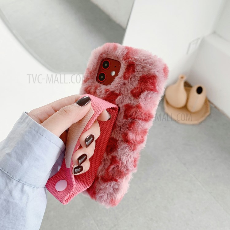 Handy Strap Leopard Style Fur Coated TPU Phone Case for iPhone 12 Pro/12 Max 6.1 inch - Pink-3