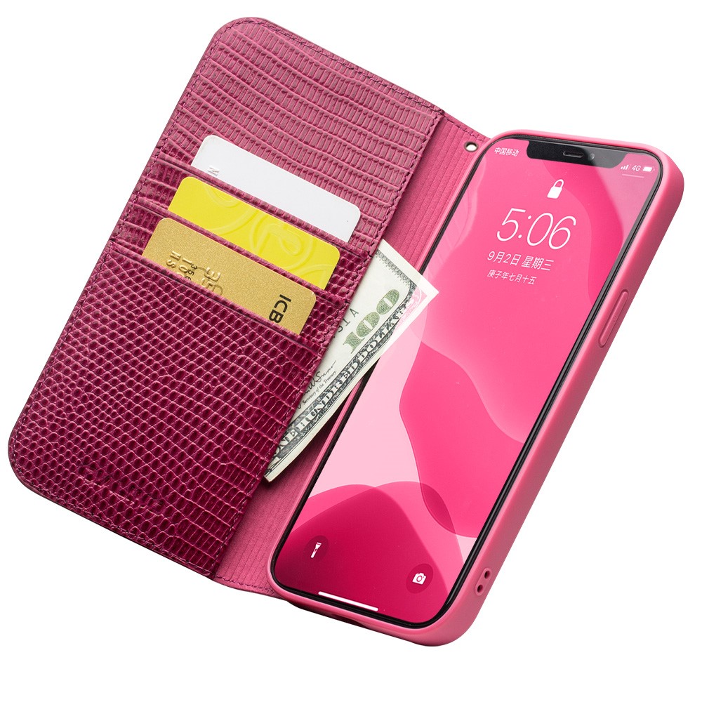 QIALINO Crocodile Texture Cowhide Leather Case Protector for iPhone 12 mini - Rose-4