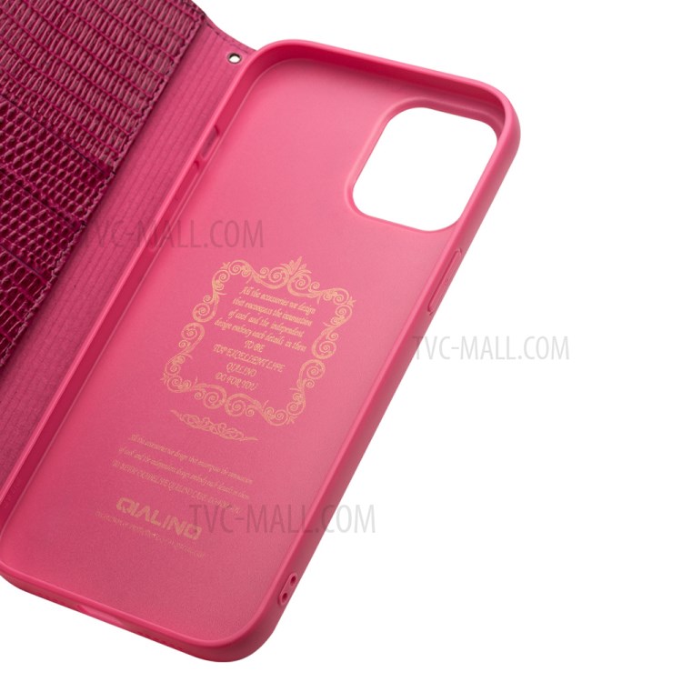 QIALINO Crocodile Texture Cowhide Leather Shell for iPhone 12 Pro Max - Rose-4