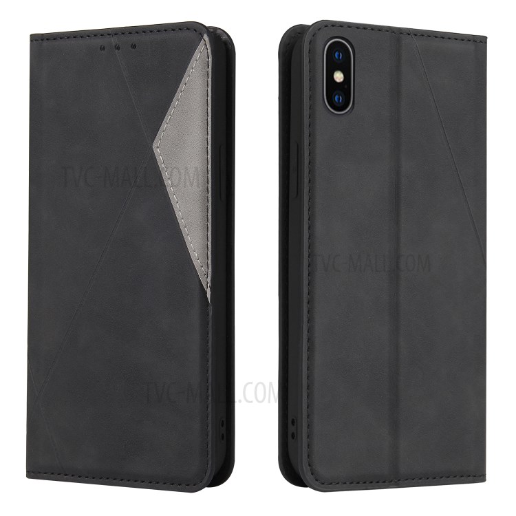 Geometric Splicing Leather Protective Case for iPhone XS 5.8 inch - Black-1