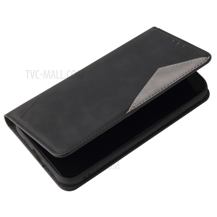 Geometric Splicing Leather Protective Case for iPhone XS 5.8 inch - Black-2