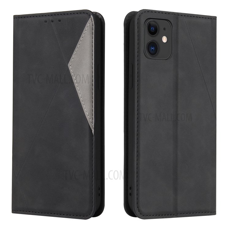 Geometric Splicing Card Slots Stand Leather Shell for iPhone 11 6.1 inch - Black-1