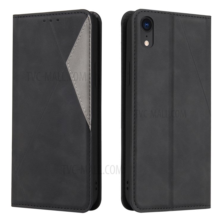 Geometric Splicing Card Slots Stand Leather Case for iPhone XR 6.1-inch - Black-1