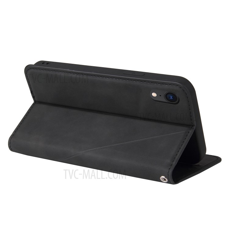 Geometric Splicing Card Slots Stand Leather Case for iPhone XR 6.1-inch - Black-3