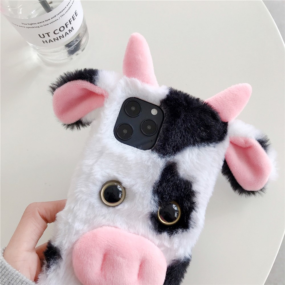 Cows Style Fur Coated TPU Phone Case for iPhone 12 Mini - Black-2