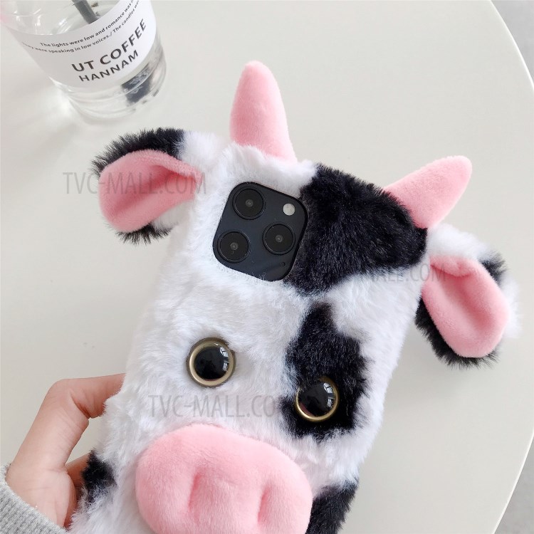 Cows Style Fur Coated TPU Phone Case for iPhone 12 - Black-2