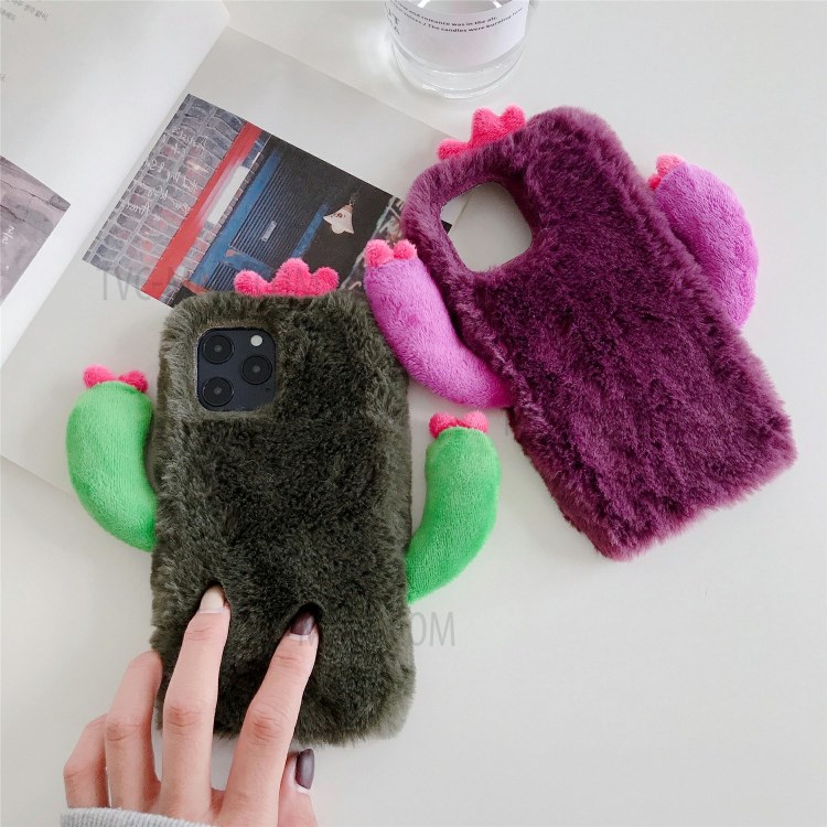 Cactus Style Fur Coated TPU Phone Cover for iPhone 12 Pro Max - Wine Red-2