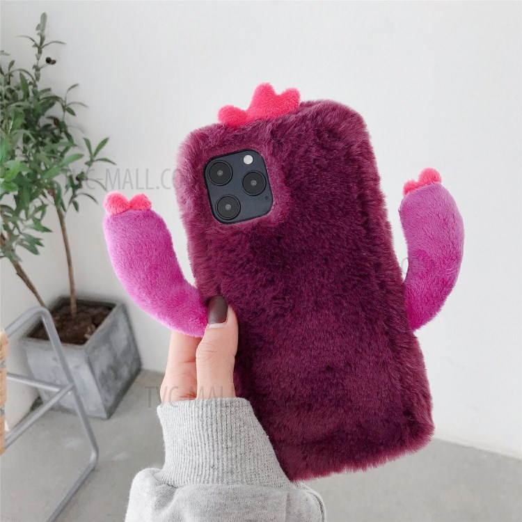 Cactus Style Fur Coated TPU Phone Cover for iPhone 12 - Wine Red-1