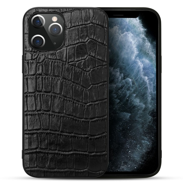 Crocodile Texture Genuine Leather Coated TPU Phone Case for iPhone 12 Pro Max - Black-1