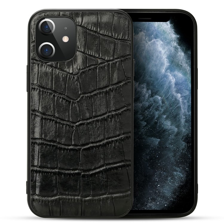 Crocodile Texture Genuine Leather Coated TPU Phone Case for iPhone 12 mini - Black-1