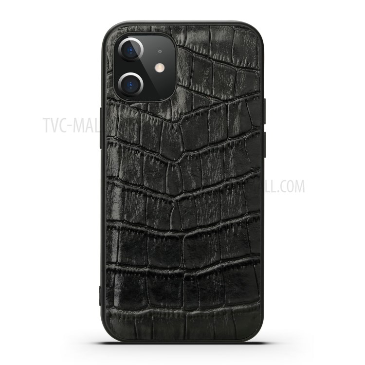 Crocodile Texture Genuine Leather Coated TPU Phone Case for iPhone 12 mini - Black-2