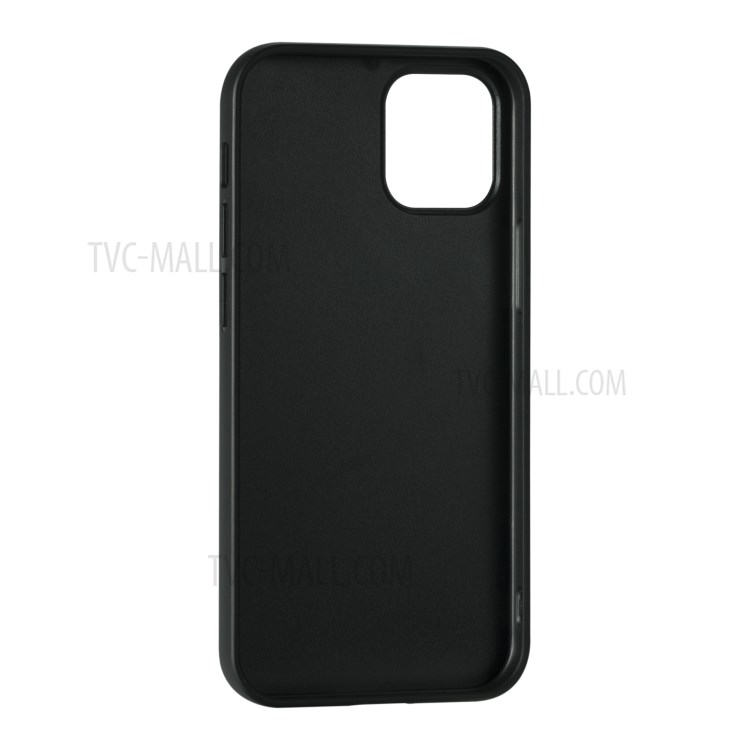 Litchi Texture Genuine Leather Coated TPU Protector Hard Cover for iPhone 12 mini - Black-6