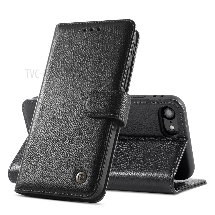 KAIYUE Litchi Texture Genuine Leather Wallet Phone Case for iPhone SE (2nd Generation)/iPhone 8/7 - Black-1