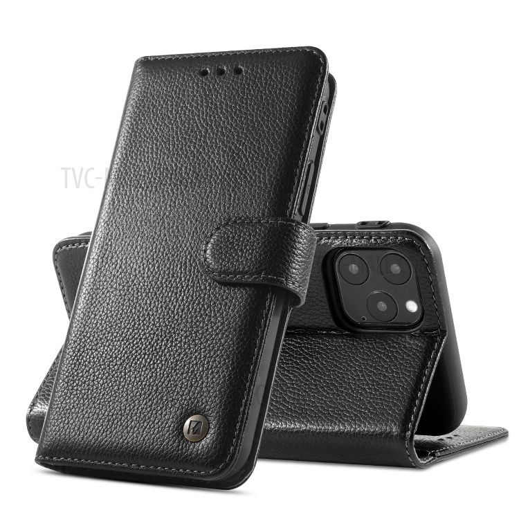 Kaiyue Litchi Texture Couverture Véritable Téléphone Porte-monnaie En Cuir Pour IPhone 11 Pro 5,8 Pouces - Noir-1