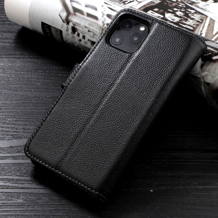 Kaiyue Litchi Texture Couverture Véritable Téléphone Porte-monnaie En Cuir Pour IPhone 11 Pro 5,8 Pouces - Noir-11