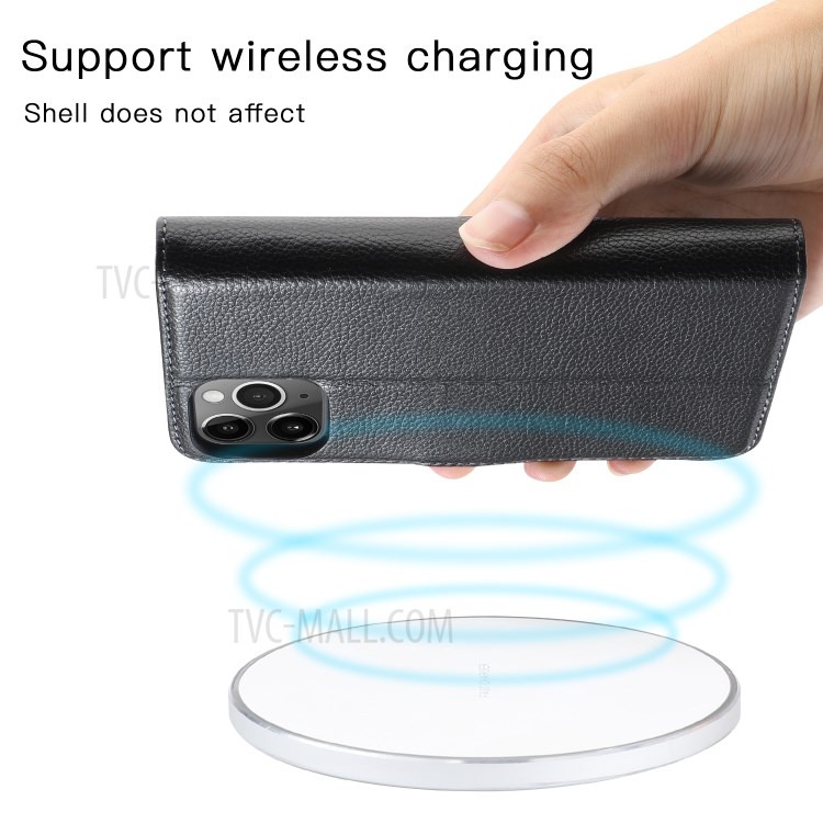 Kaiyue Litchi Texture Couverture Véritable Téléphone Porte-monnaie En Cuir Pour IPhone 11 Pro 5,8 Pouces - Noir-5