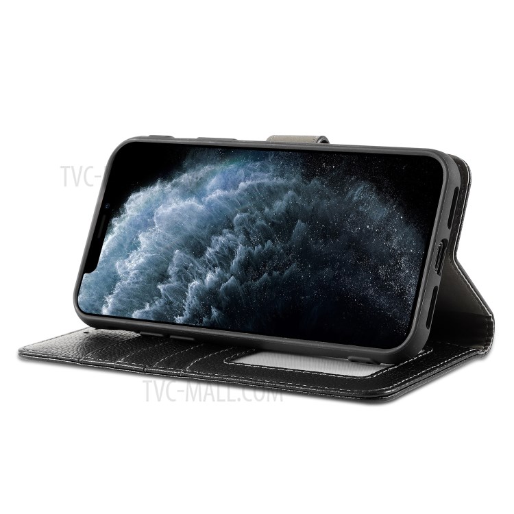 Kaiyue Litchi Texture Couverture Véritable Téléphone Porte-monnaie En Cuir Pour IPhone 11 Pro 5,8 Pouces - Noir-7