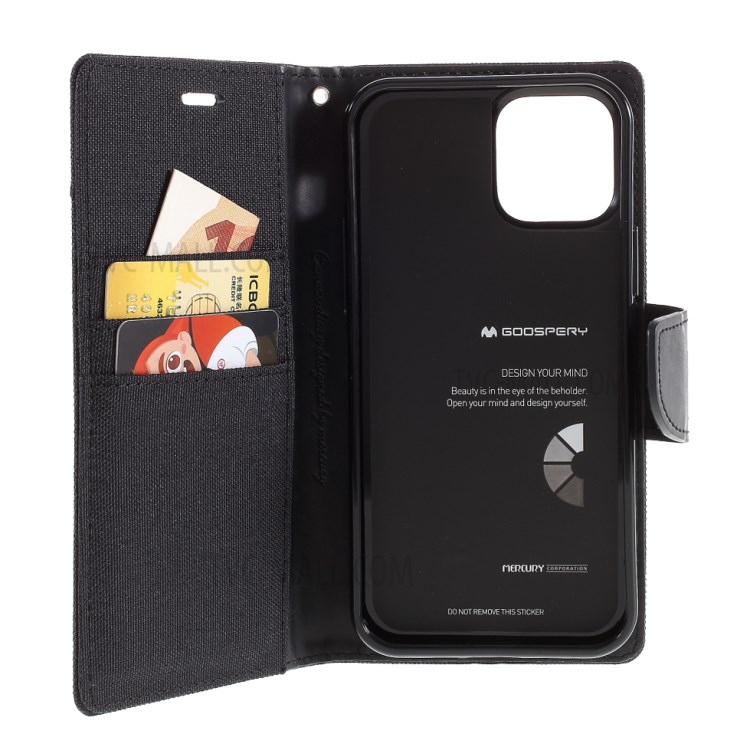 MERCURY GOOSPERY Canvas Diary Leather Cell Phone Cover for iPhone 12 5.4 inch - Black-9