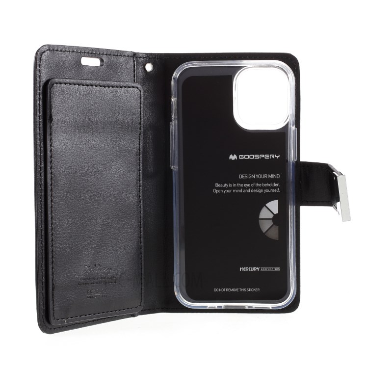 MERCURY GOOSPERY Rich Diary Leather Wallet Protective Case for iPhone 12 5.4 inch - Black-10