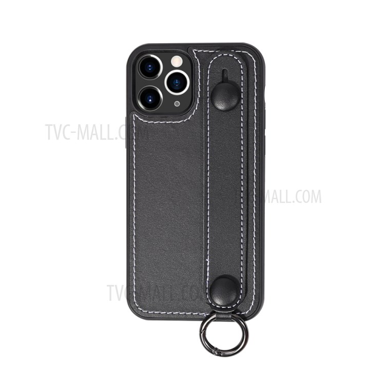 TPU+Genuine Leather Shell with Strap Kickstand for iPhone 11 Pro 5.8 inch - Black-2