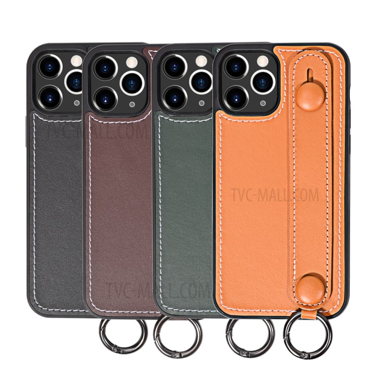 TPU+Genuine Leather Shell with Strap Kickstand for iPhone 11 Pro 5.8 inch - Black-9