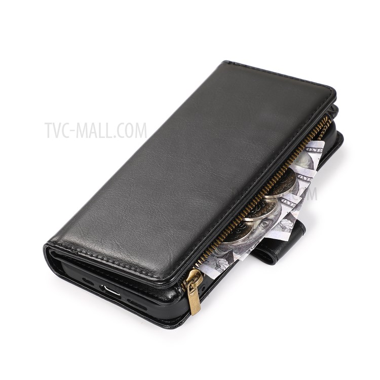 Crazy Horse Leather Coated TPU Wallet Phone Stand Case with 9 Card Slots Kickstand Shell for iPhone 12 mini - Black-8