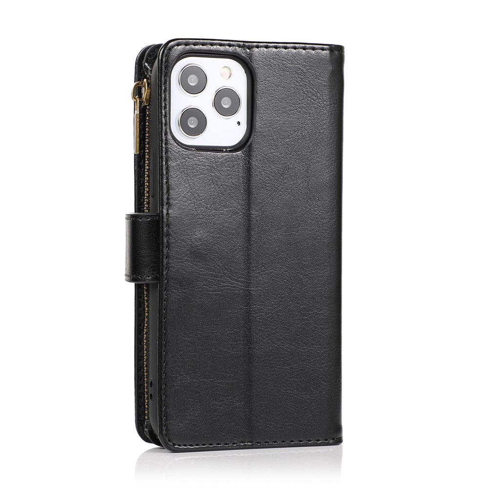 Crazy Horse Leather Coated TPU Wallet Phone Stand Case with 9 Card Slots Kickstand Shell for iPhone 12 Pro / iPhone 12 - Black-3