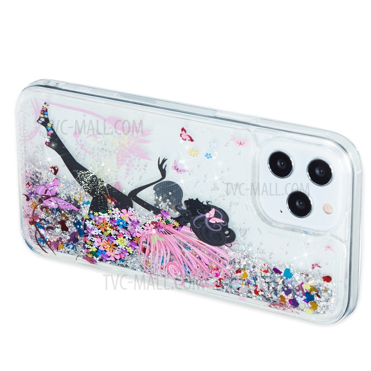 Embossed Pattern Printing Quicksand Glitter Powder TPU Case for iPhone 12 Pro Max - Flower Fairy-3