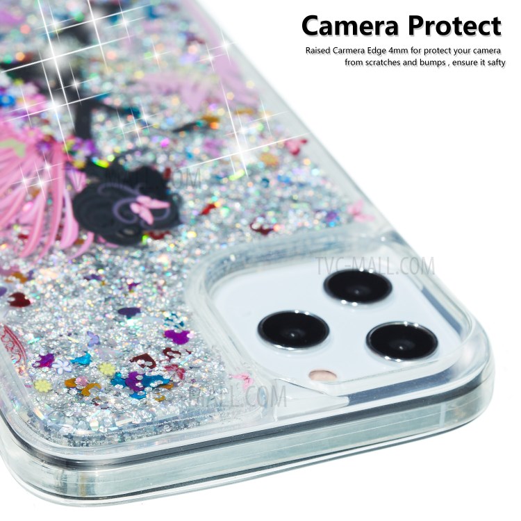 Embossed Pattern Printing Quicksand Glitter Powder TPU Case for iPhone 12 Pro Max - Flower Fairy-4