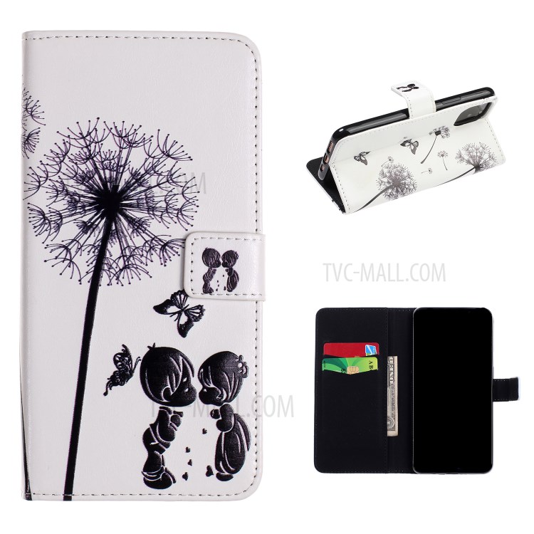 Pattern Printing Leather Case with Wallet Stand Phone Cover for iPhone 12 mini - Dandelion and Couple-1