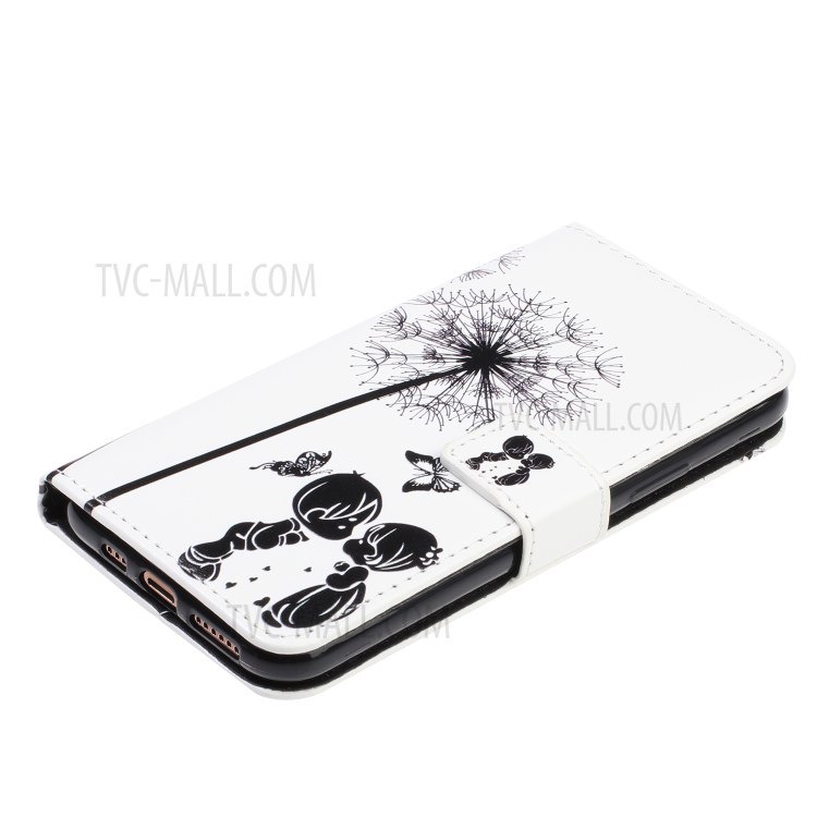 Pattern Printing Leather Case with Wallet Stand Phone Cover for iPhone 12 mini - Dandelion and Couple-4