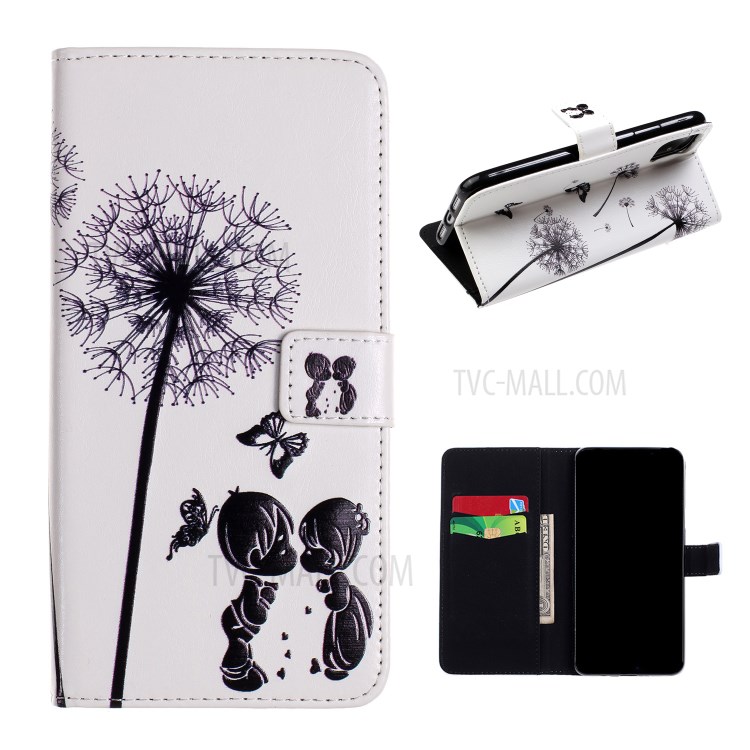 Patterned PU Leather Phone Shell with Wallet Stand for iPhone 12/12 Pro - Dandelion and Couple-1