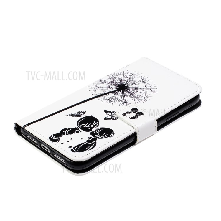 Patterned PU Leather Phone Shell with Wallet Stand for iPhone 12/12 Pro - Dandelion and Couple-4