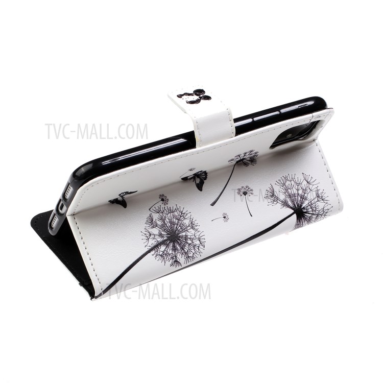 Patterned PU Leather Phone Shell with Wallet Stand for iPhone 12/12 Pro - Dandelion and Couple-5
