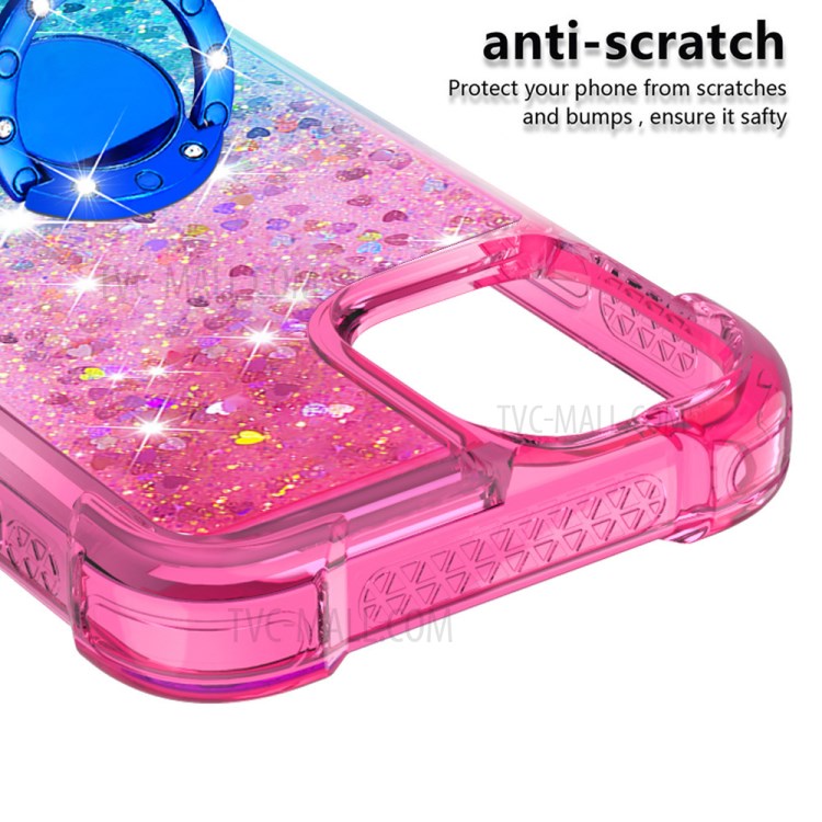 Shockproof Gradient Glitter Powder Quicksand TPU Case with Kickstand for iPhone 12 Pro Max - Rose / Cyan-4