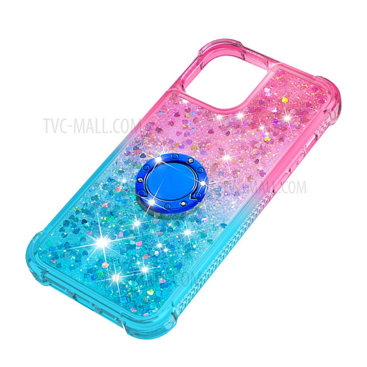 Shockproof Gradient Glitter Powder Quicksand TPU Case with Kickstand for iPhone 12 Pro Max - Rose / Cyan-6