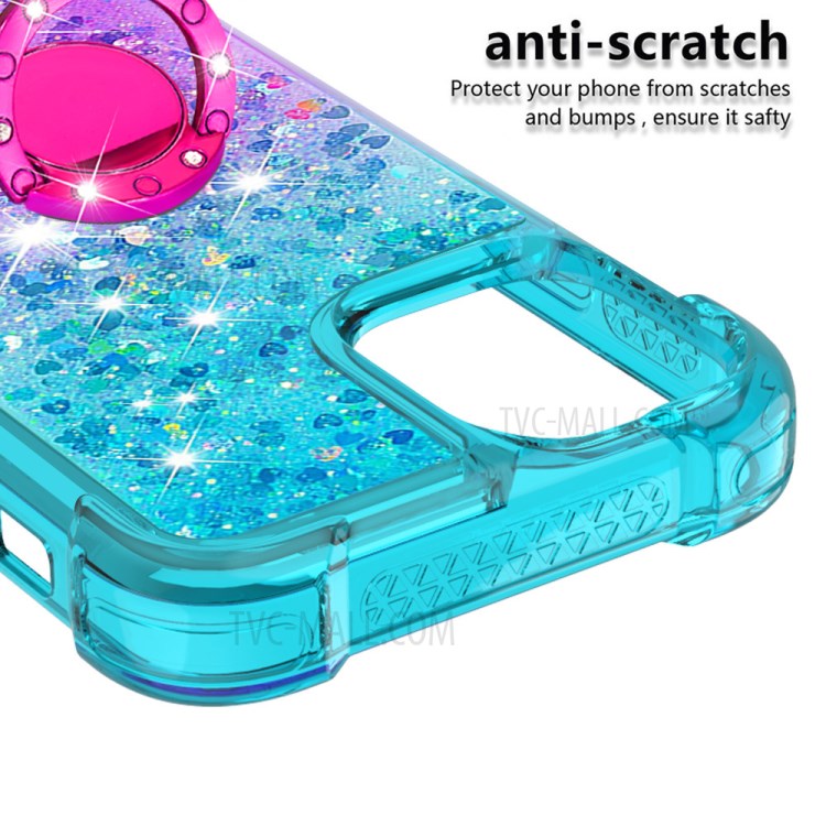 Shockproof Gradient Quicksand TPU Case with Kickstand for iPhone 12 mini Cover - Cyan / Purple-4