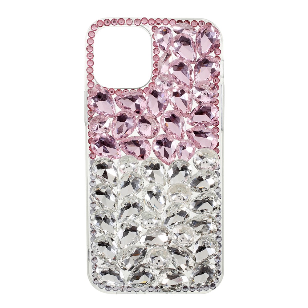 Diamond Sticking Crystal Pink+White Shell TPU Case for iPhone 12/12 Pro-1