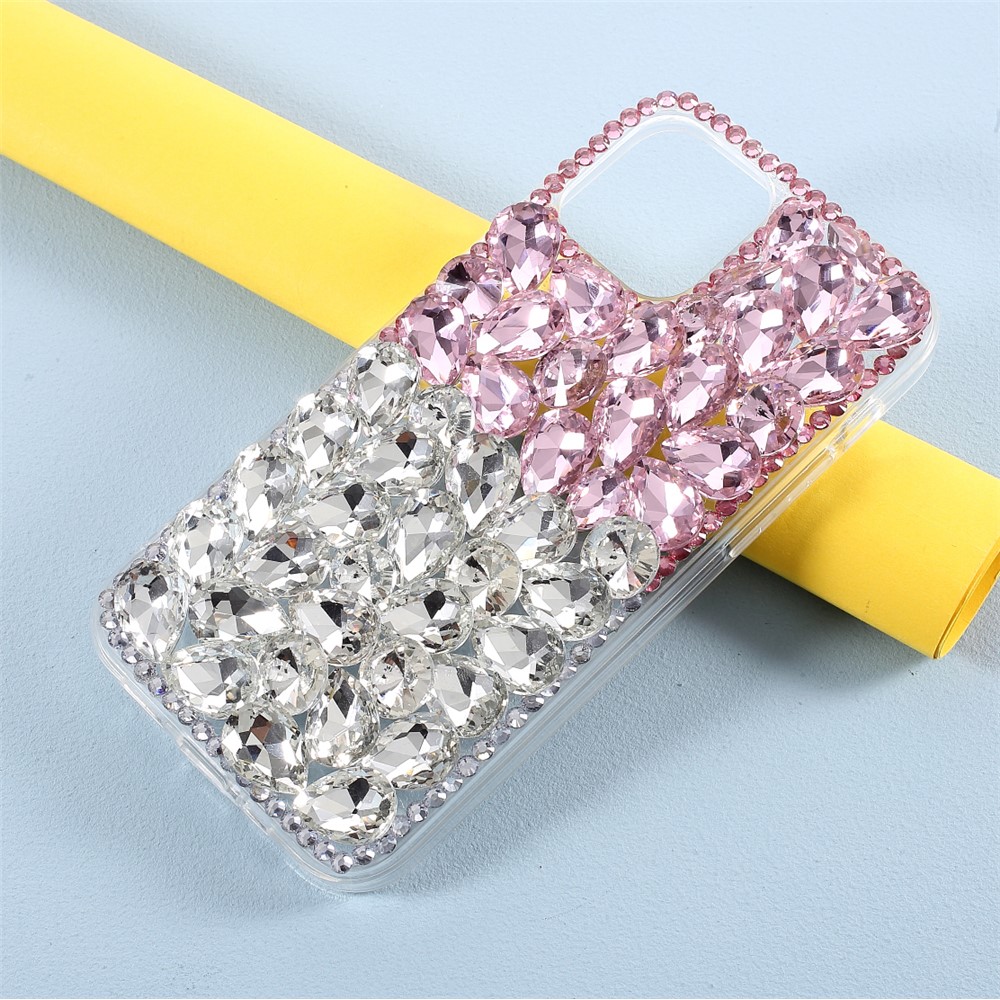 Diamond Sticking Crystal Pink+White Shell TPU Case for iPhone 12/12 Pro-2