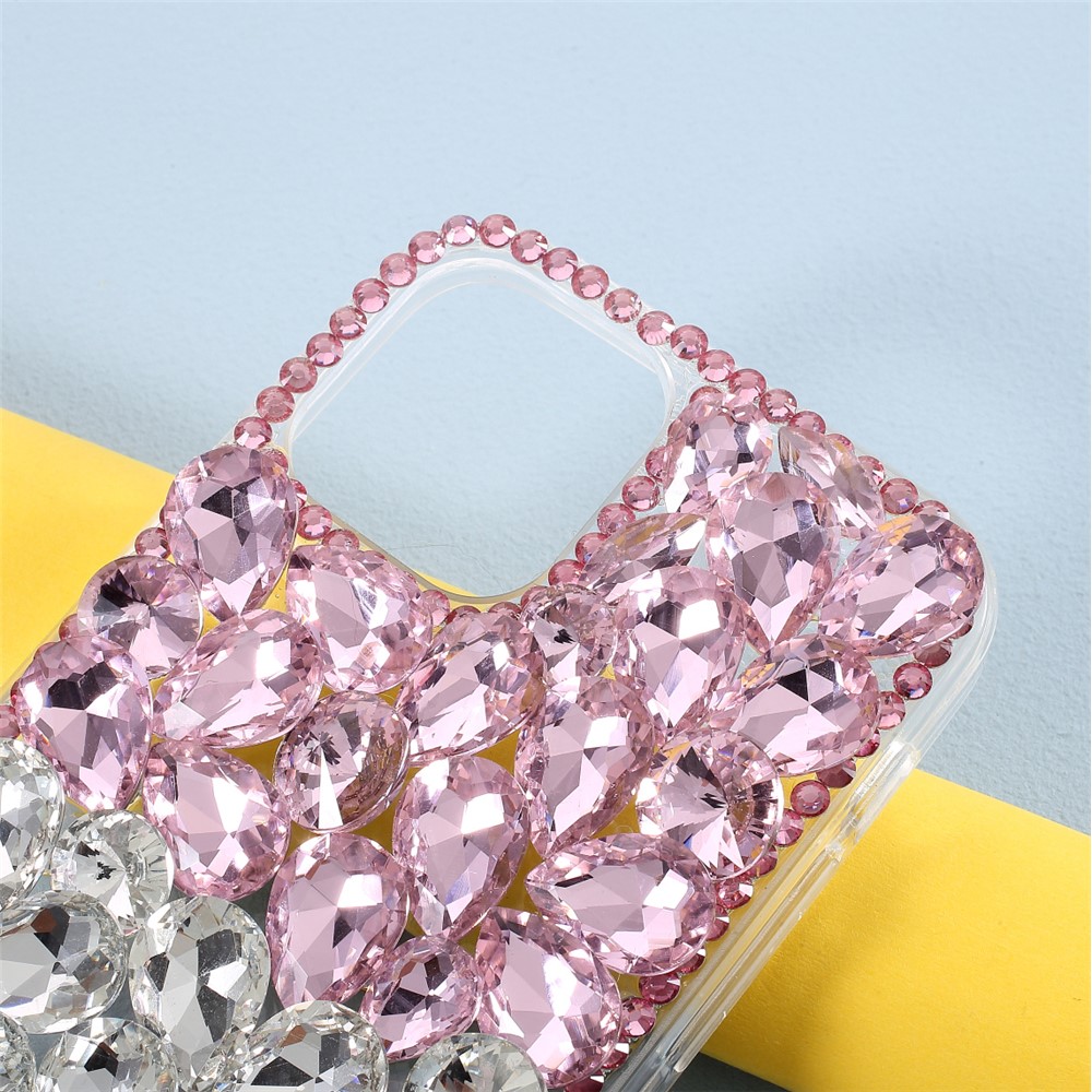 Diamond Sticking Crystal Pink+White Shell TPU Case for iPhone 12/12 Pro-3