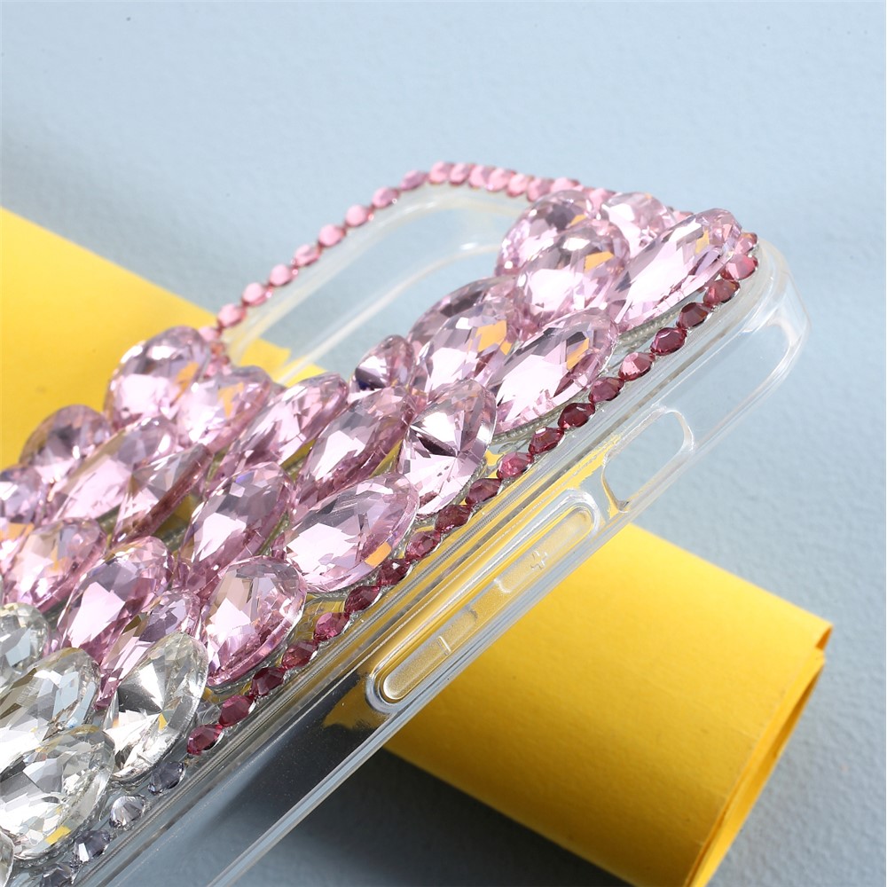 Diamond Sticking Crystal Pink+White Shell TPU Case for iPhone 12/12 Pro-6