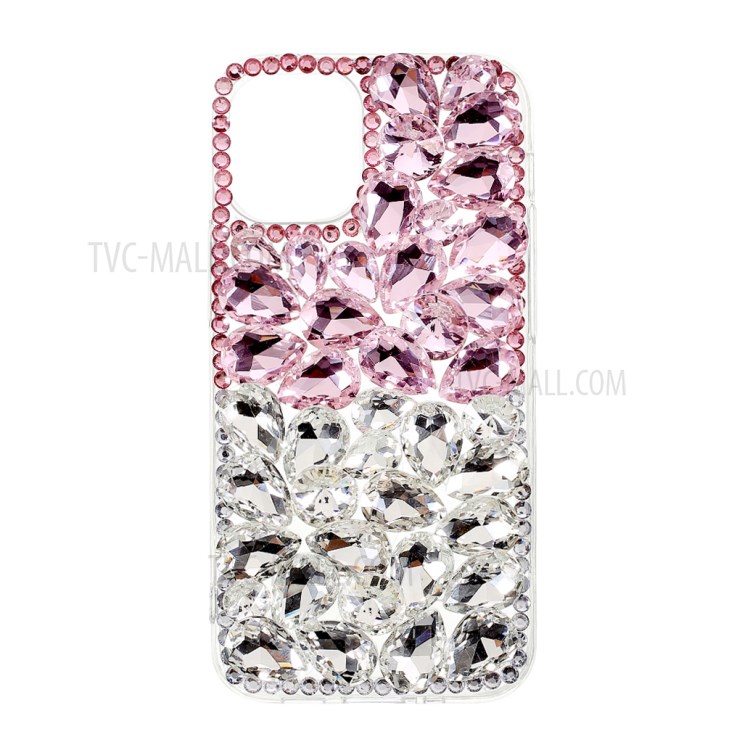 Rhinestone Decor Crystal Pink+White Shell TPU Mobile Case for iPhone 12 mini-1