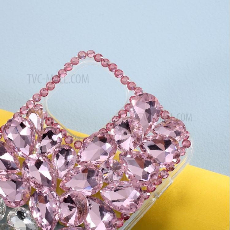 Rhinestone Decor Crystal Pink+White Shell TPU Mobile Case for iPhone 12 mini-3