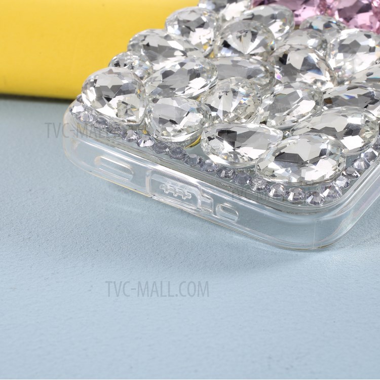 Rhinestone Decor Crystal Pink+White Shell TPU Mobile Case for iPhone 12 mini-4